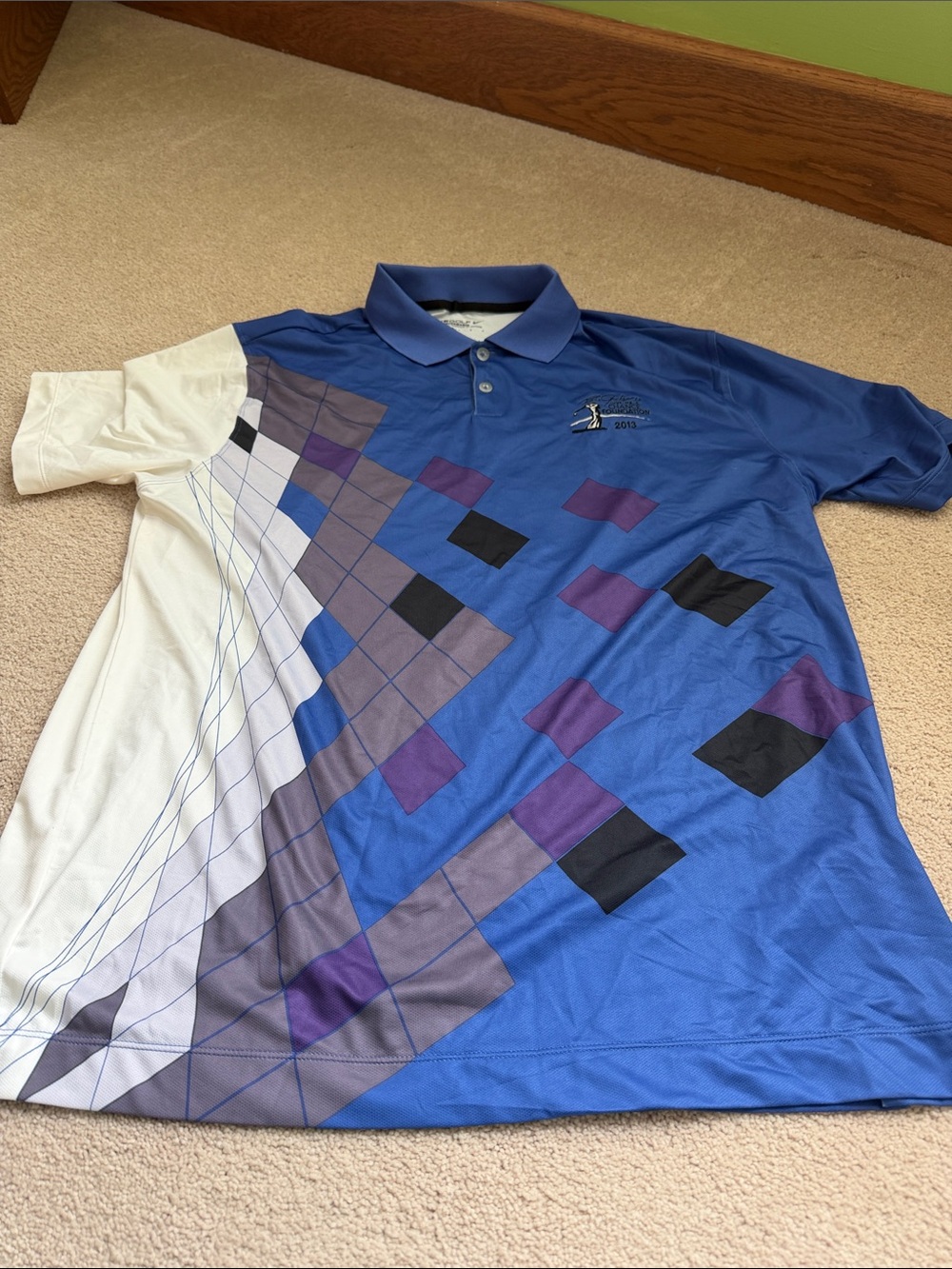 Nike Blue, White, Purple and Black Geometric Polo